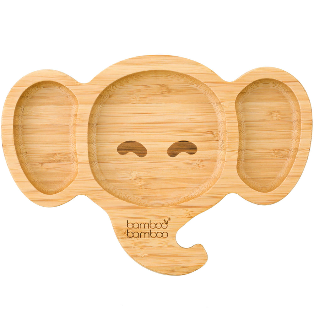 Bamboo baby and toddler suction plate for weaning and feeding - Cute Elephant design Top down