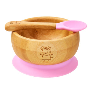 Peppa Pig Bamboo baby and toddler weaning suction bowl set with spoon, with silicone grip, BPA and Toxin Free, Pink