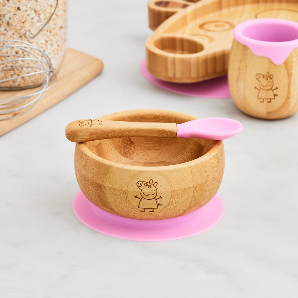 
            
                Load image into Gallery viewer, Peppa Pig Bamboo Suction Bowl and Spoon Peppa Pig bamboo bamboo 
            
        