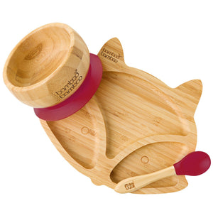 Fox Plate and Bowl Bundle Gift Set bamboo bamboo Cherry 