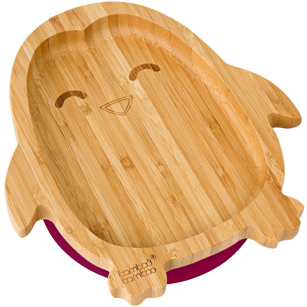Bamboo Penguin Suction Plate Feeding Products bamboo bamboo Cherry 