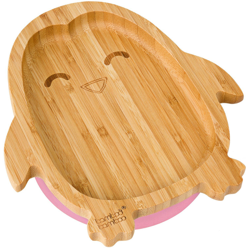 Bamboo Penguin Suction Plate Feeding Products bamboo bamboo Pink 